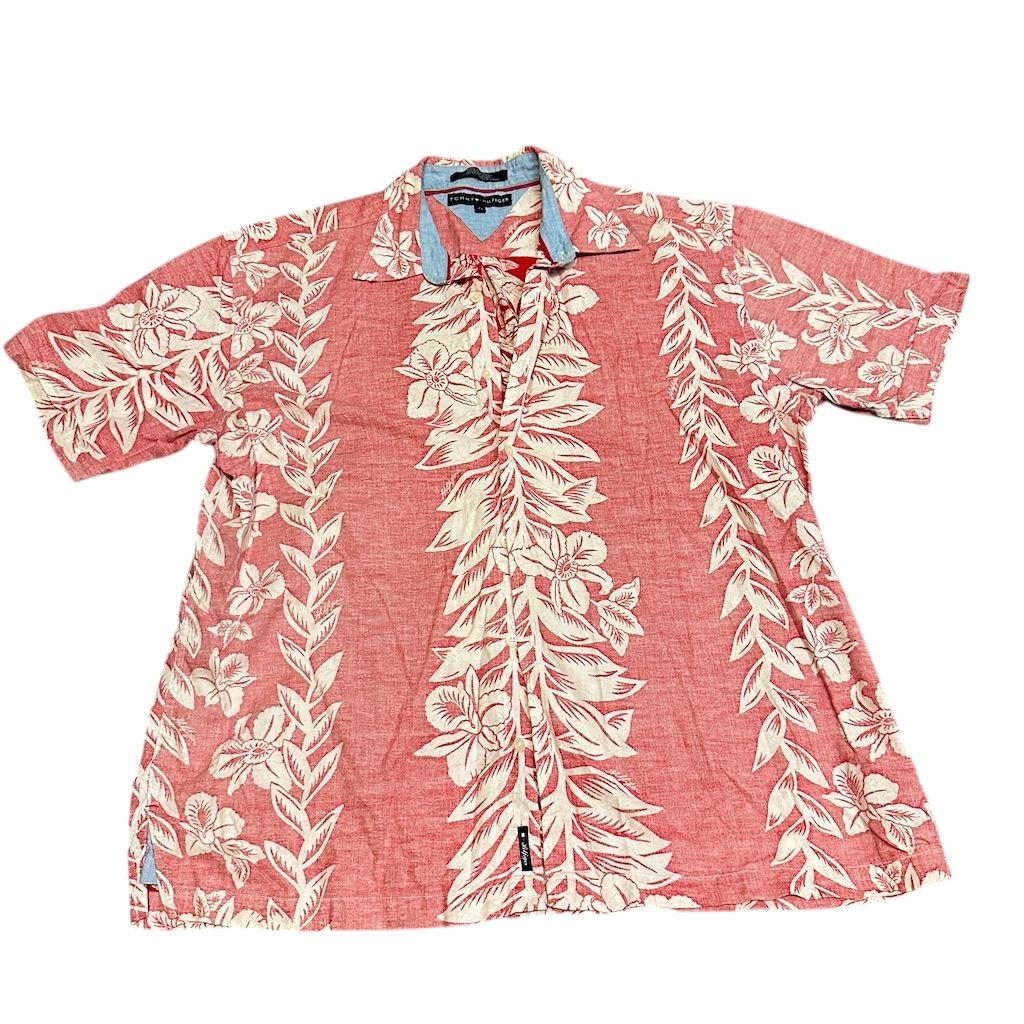 Tommy Hilfiger Men's Floral Hawaiian Shirt Red Short Sleeve Size L